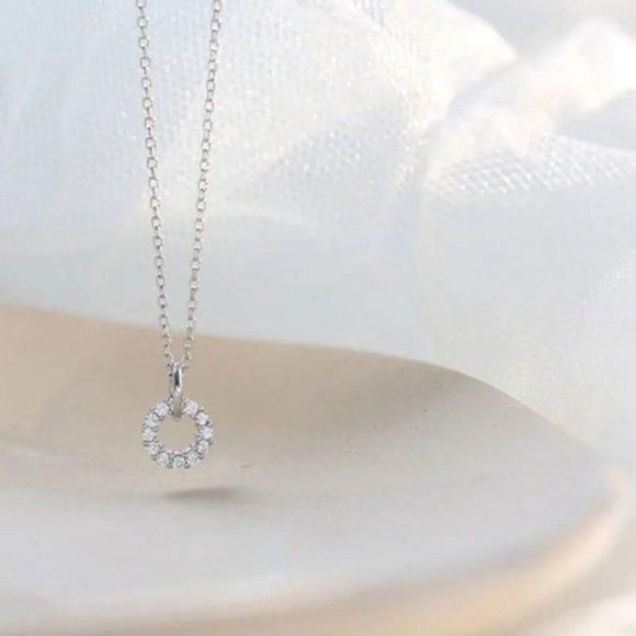 Jewelry - NEW Silver Shiny Zircon Double Circle Pendant Necklace